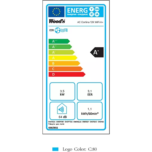 Climatiseur WOODS CORTINA SILENT 12K WIFI A+ WAC1204G