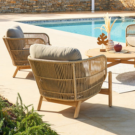 Fauteuil de salon de jardin DEONA Taupe & Acacia