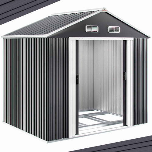 Abri de jardin en métal gris 257x205x177cm – Neuf – DESTOCKAGE