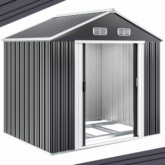 Abri de jardin en métal gris 257x205x177cm – Neuf – DESTOCKAGE