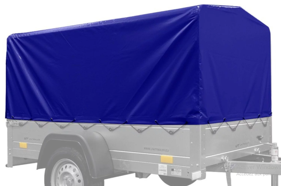 Remorque bagagère garden trailer 200 kipp 200 x 106 cm avec bâche haute bleue, arceau et roue jockey – Neuve – DESTOCKAGE