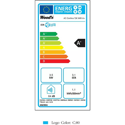 Climatiseur WOODS CORTINA SILENT 12K WIFI A+ WAC1204G