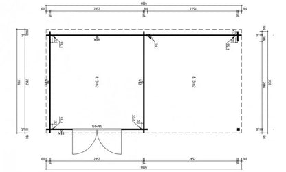 Abri de jardin Moussy 34mm - 8,13m² intérieur + préau 8.13m²