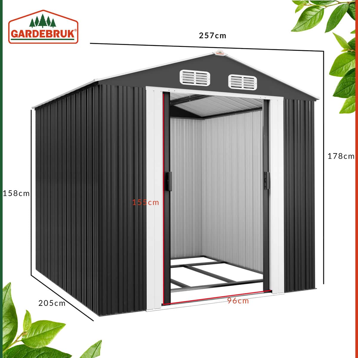 Abri de jardin en métal gris 257x205x177cm – Neuf – DESTOCKAGE