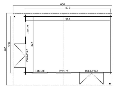 CABANE EN BOIS VIENNA, 5,62X3,72X2,45M, 40MM, NATUREL
